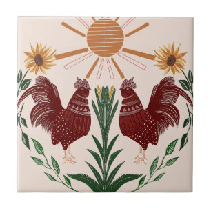 Folk Art Tupp Sunshine Symmetrical Design Kakelplatta