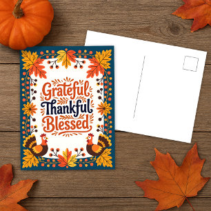 Folk Art Turk Thanksgiving Tacksamhet Hälsning Vykort