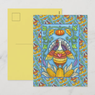 FOLK ART TURKEY, FÄRG THANKSGIVING SÄSONG HELG VYKORT