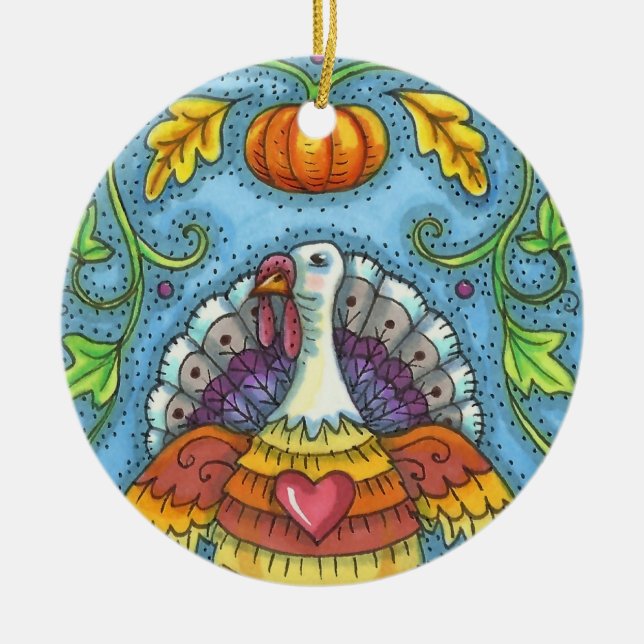 FOLK ART TURKEY, FÄRG THANKSGIVING SÄSONG JULGRANSPRYDNAD KERAMIK (Framsidan)