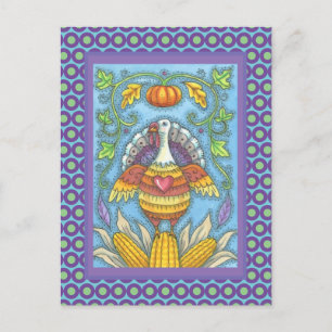 FOLK ART TURKEY, FÄRG THANKSGIVING SÄSONG VYKORT