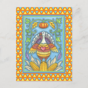 FOLK ART TURKEY, FÄRG THANKSGIVING SÄSONG VYKORT
