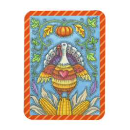 FOLK ART TURKEY & MAJ THANKSGIVING MAGNET Helgdag