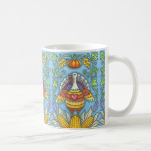 FOLK ART TURKEY & MAJ THANKSGIVING MUGG Helgdag