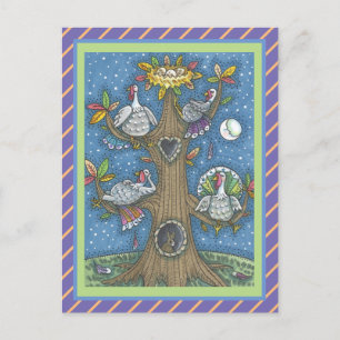 FOLK ART TURKEY TRÄD, THANKSGIVING GOBBLER HUMOR VYKORT
