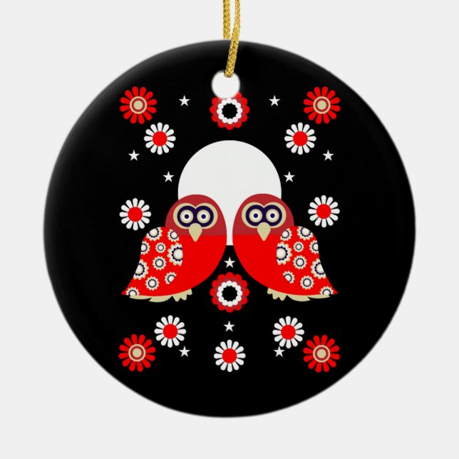 Folk Art Uggla Julgransprydnad Keramik (Framsidan)