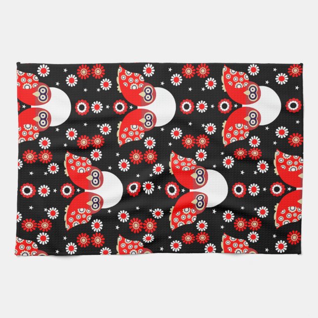 Folk Art Uggla Kökshandduk (Horisontell)