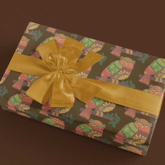 Folk Art Uggla på Grenar Tillfällen Presentpapper (Skapare uppladdad)