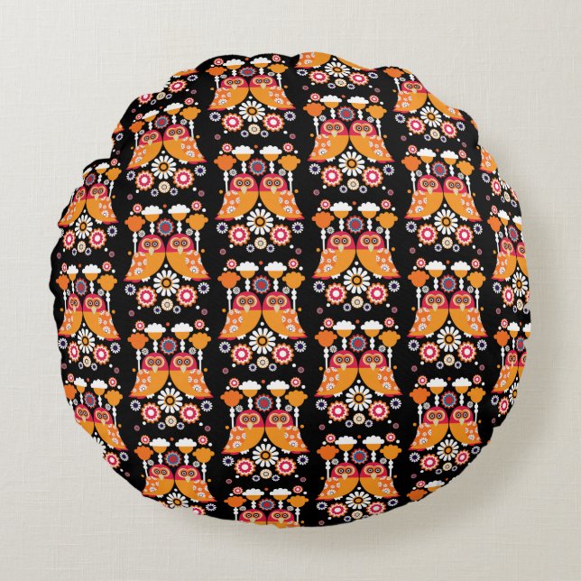 Folk Art Uggla Rund Kudde (Framsidan)