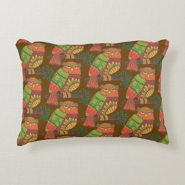 Folk Art Ugglor på Grenar Barn  Prydnadskudde (Framsidan)