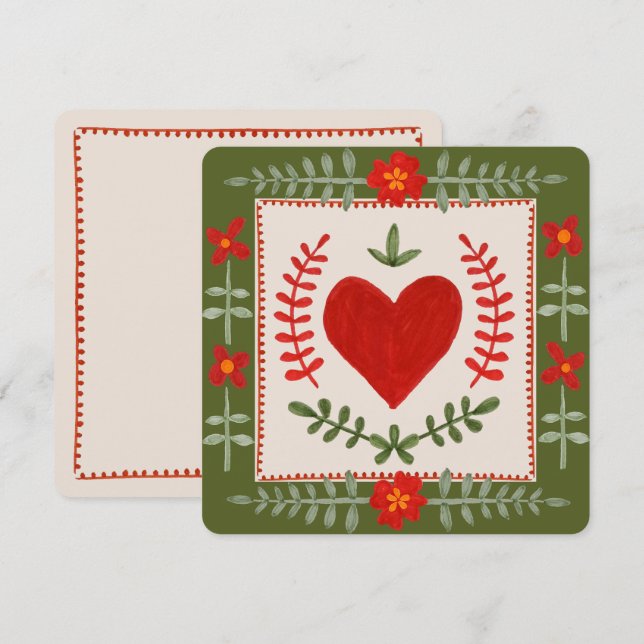 Folk Art Valentine Flat Card Inbjudningar (Fram/baksida)
