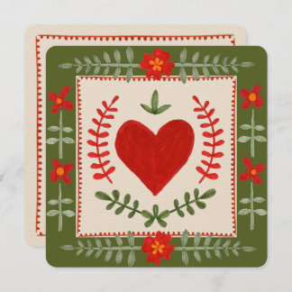 Folk Art Valentine Flat Card Inbjudningar