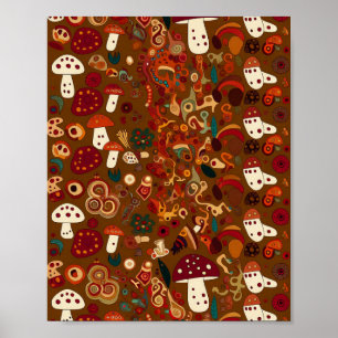 Folk Art Vild Svamp Design Poster