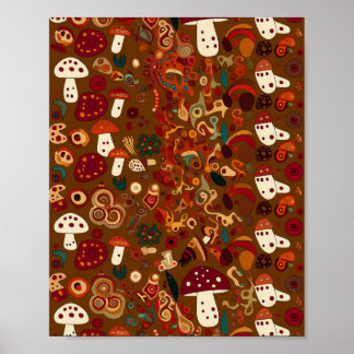 Folk Art Vild Svamp Design Poster