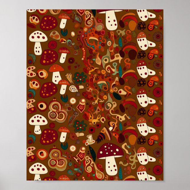 Folk Art Vild Svamp Design Poster (Framsidan)