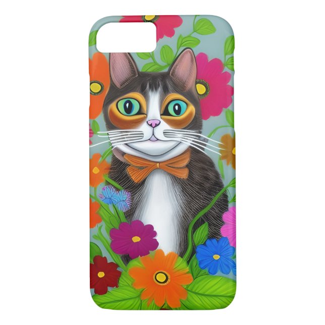 Folk Art Whimsical Cat and Flowers Case-Mate iPhone Skal (Baksida)