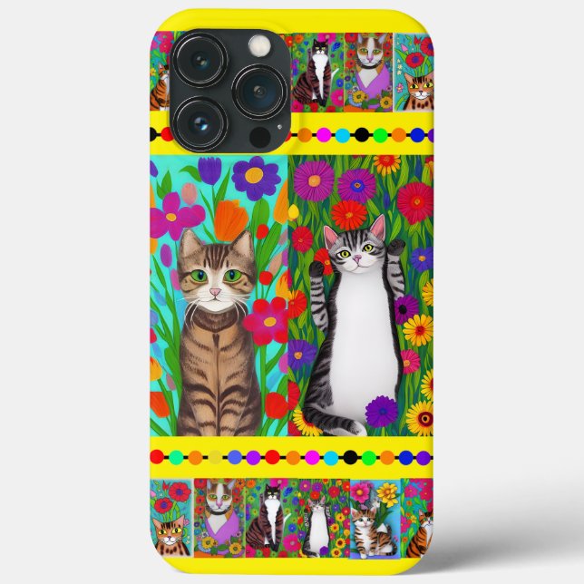 Folk Art Whimsical Stil Cat and Flowers (Baksida)