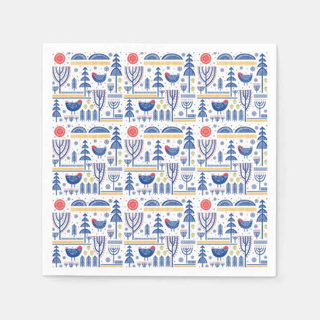 Folk Art Winter Bird Mönster Pappersservett (Framsidan)
