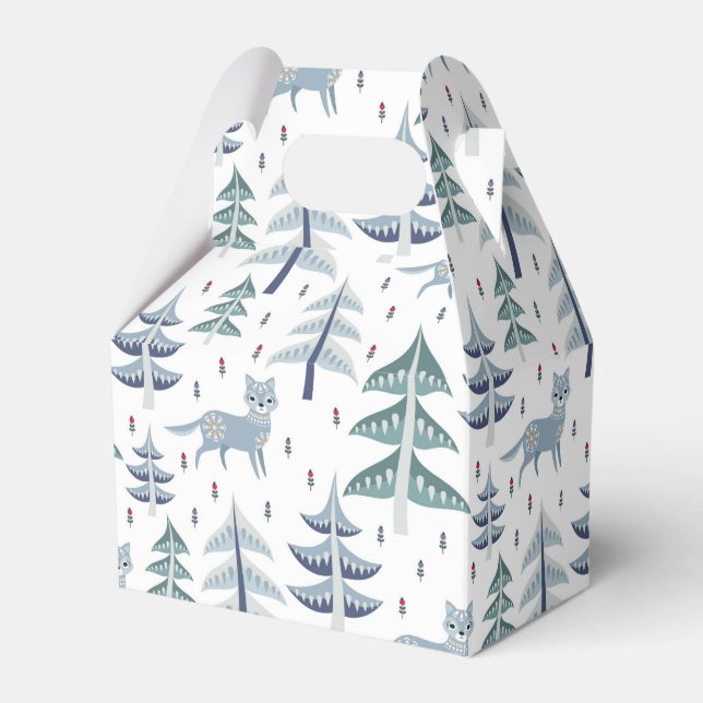 Folk Art Winter Fox och Träd Presentaskar (Framsidan Sidan)