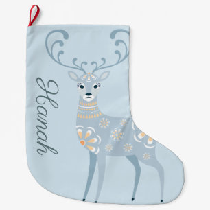 Folk Art Winter Hjort Personlig Stor Julstrumpa