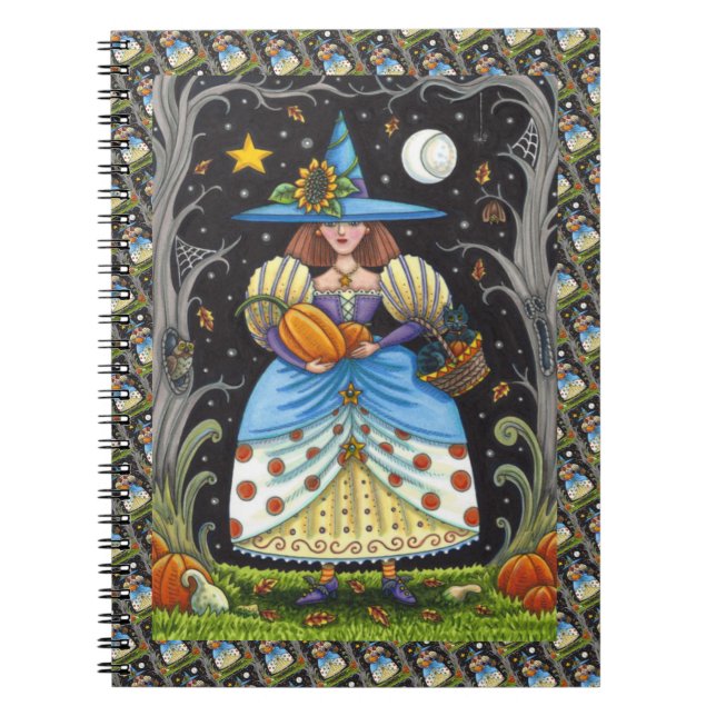 FOLK ART WITCH IN SPOOKY SKOGEN, BLACK CAT & UGGLA ANTECKNINGSBOK (Framsidan)