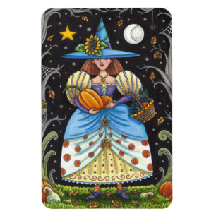 FOLK ART WITCH IN SPOOKY SKOGEN, BLACK CAT & UGGLA MAGNET