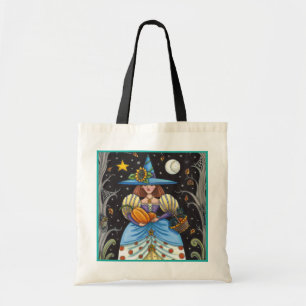 FOLK ART WITCH IN SPOOKY SKOGEN, BLACK CAT & UGGLA TYGKASSE