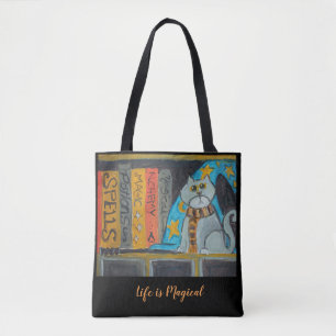 Folk Art Wizard Cat Magic Roligt Scholar Tygkasse