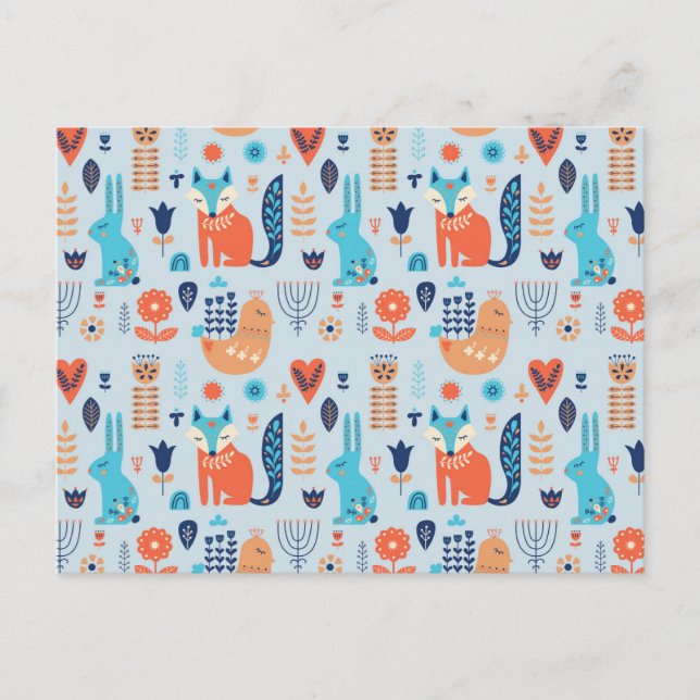 Folk Art Woodland Animal Mönster Helg Vykort (Framsida)