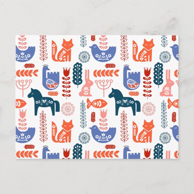 Folk Art Woodland Animal Vykort (Framsida)