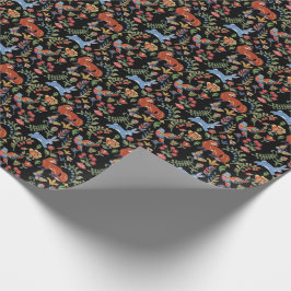 Folk Art Woodland Animals, Blommigt Black Fox Rabb Presentpapper