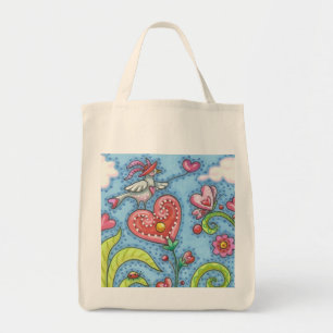Folk Bird and Hearts Garden LIVSMEDEL TOTE Customi Tygkasse