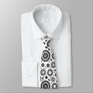 Folk Blommig Svart och Vita Blommor Boho Chic Slips