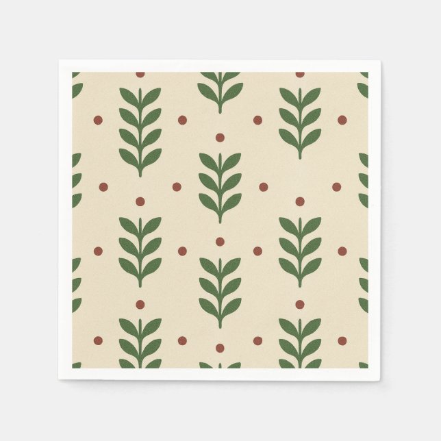 Folk Botaniska Blad Sömlöst Mönster Pappersservett (Framsidan)