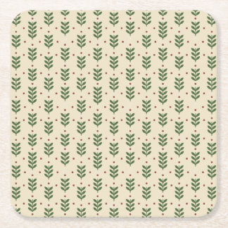 Folk Botaniska Blad Sömlöst Mönster Underlägg Papper Kvadrat