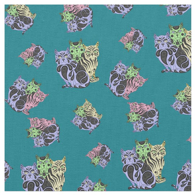 Folk Cat/kitten, quilt, quilters skriver ut katter Tyg (Närbild)