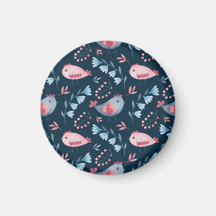 Folk Chickens: Vattenfärgen Seamless Mönster. Magnet