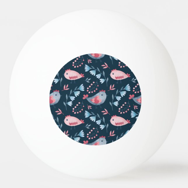 Folk Chickens: Vattenfärgen Seamless Mönster. Pingisboll (Framsidan)