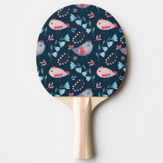 Folk Chickens: Vattenfärgen Seamless Mönster. Pingisracket