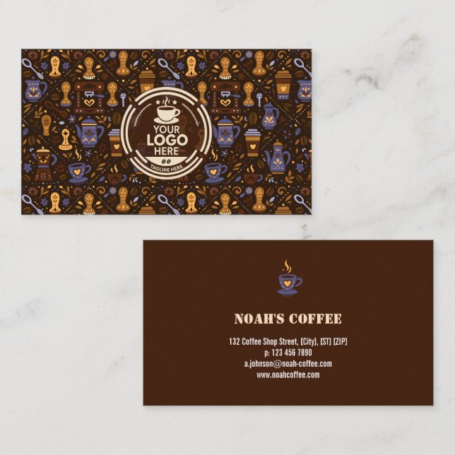 Folk coffee brand badge — cocoa with caramel visitkort (Fram/baksida)