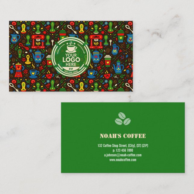 Folk coffee logo badge with green contact back visitkort (Fram/baksida)