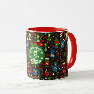 Folk coffee logotyp badge på färgglatt baristamöns mugg