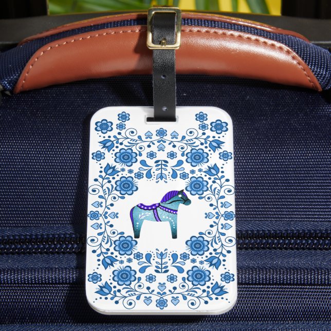 Folk Dala horse floral flower design/white B2 Bagagebricka (Framsida Insitu 2)