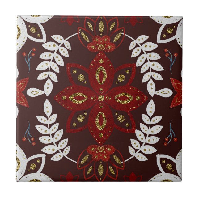 Folk Deep Red Nordic Art Kakelplatta (Framsidan)