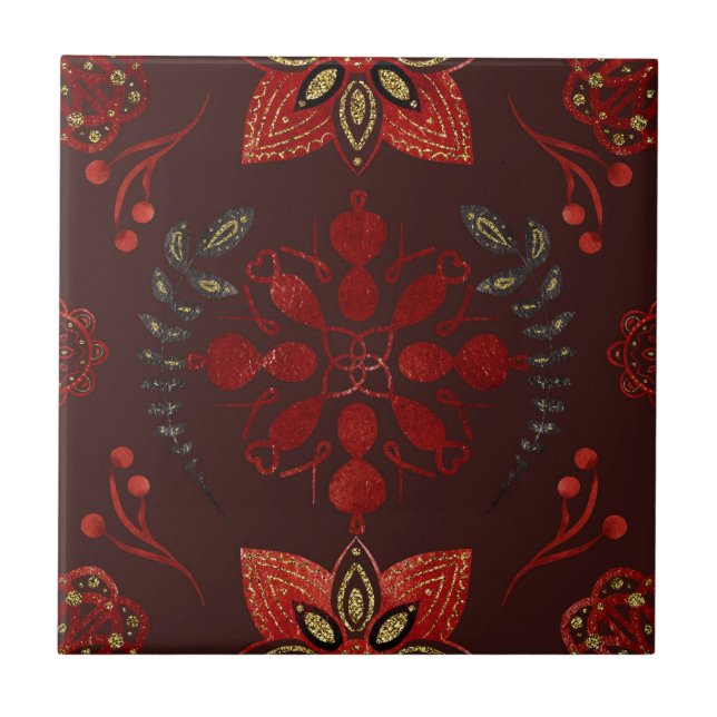 Folk Deep Red Nordic Art Kakelplatta (Framsidan)