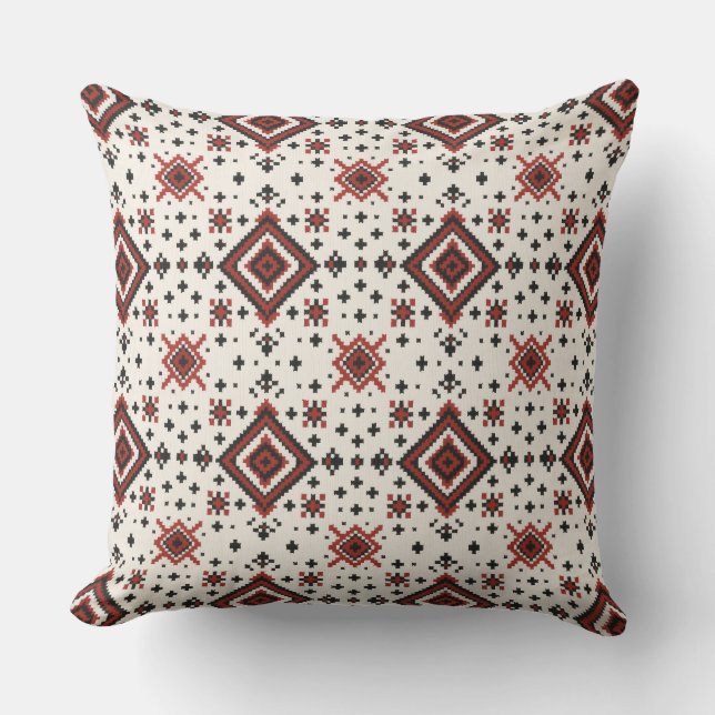 Folk Diamond Cross Stitch Seamless Pattern Kudde (Framsida)
