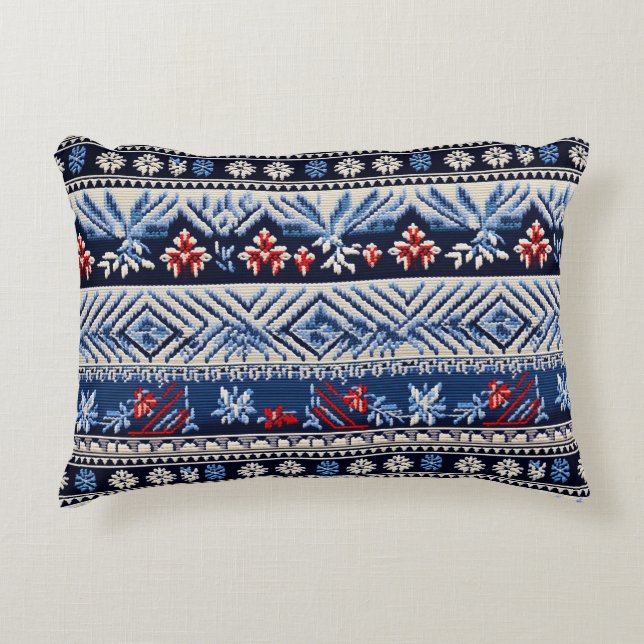 Folk Embroidery Stripe Pattern Prydnadskudde (Framsidan)