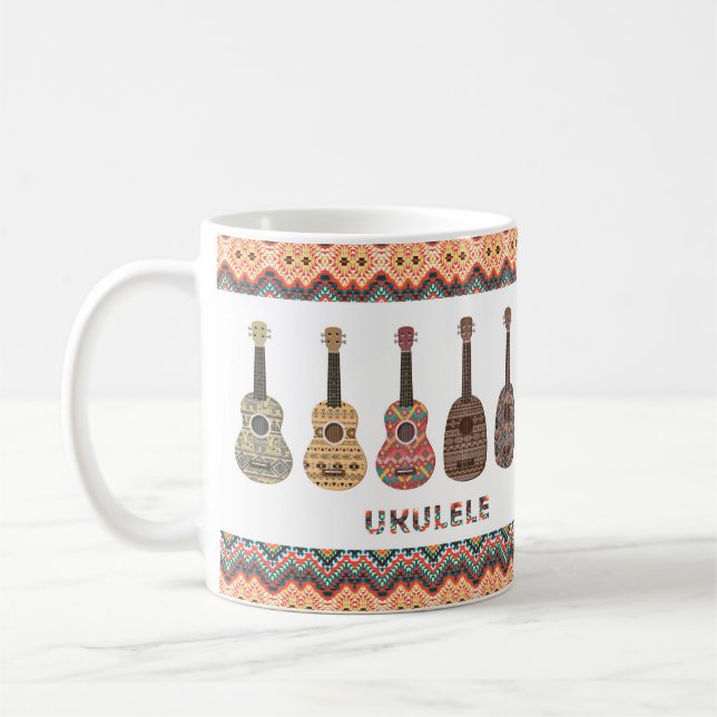 Folk Etnisk Geometrisk Mönster Ukulele Mugg (Vänster)