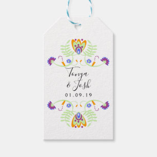Folk Floral Bröllopsblommor Mexikanska djärva fä Presentetikett