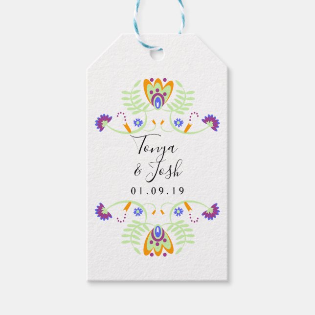 Folk Floral Bröllopsblommor | Mexikanska djärva fä Presentetikett (Framsidan)